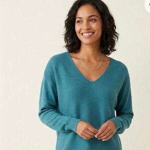 Ella Moss Teal V-Neck Ribbed Sweater